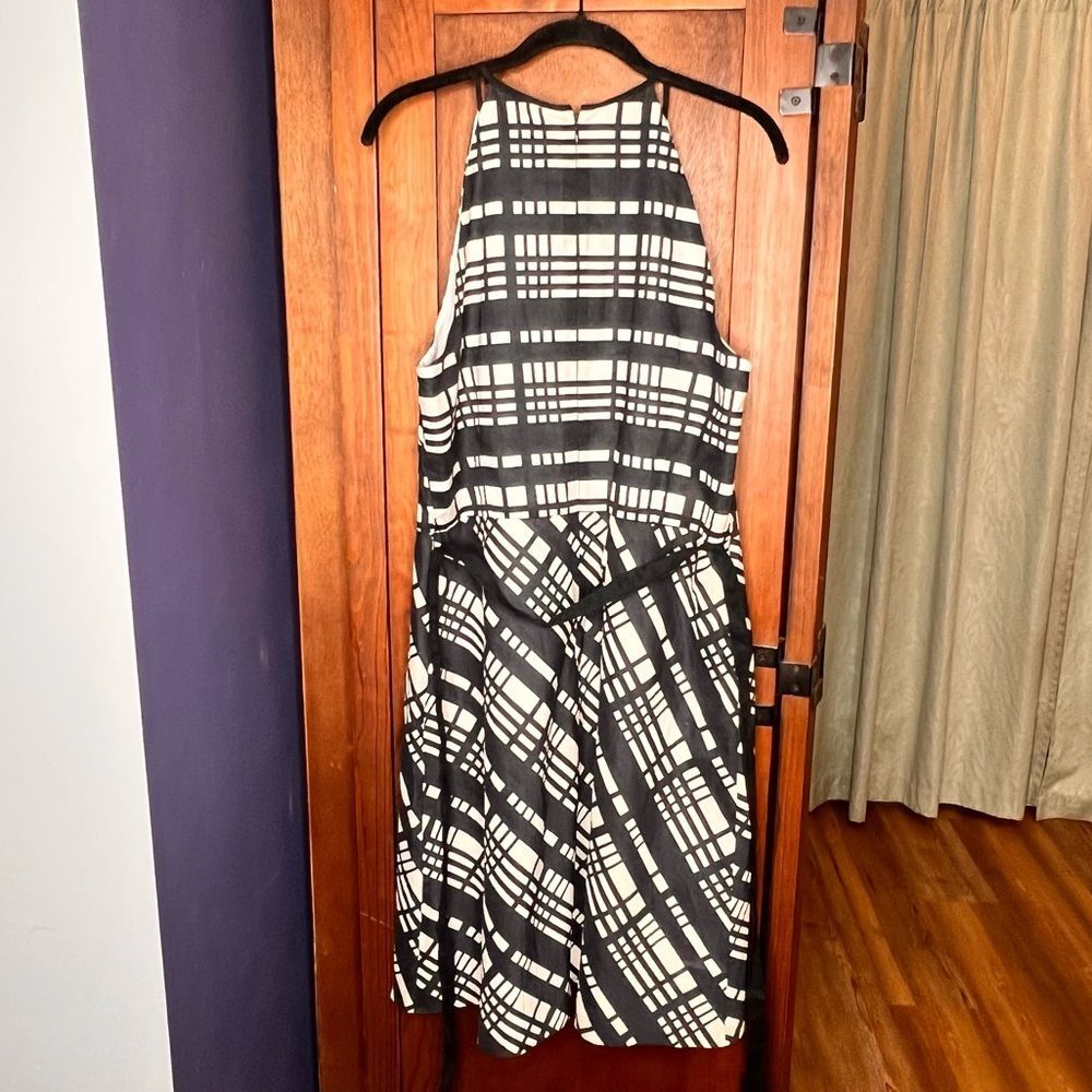 Ann Taylor Black White Plaid Midi Dress Sleeveless Old Money Minimalist Size 14 - Picture 5 of 7